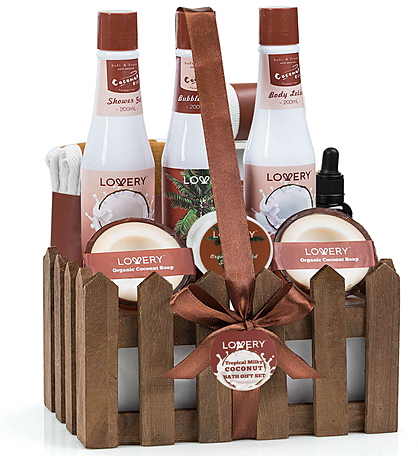 Organic Spa Gift Basket In Heavenly Coconut Scent - 16 Pc